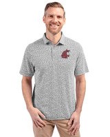Washington State Cougars Cutter & Buck Virtue Recycled Botanical Print Featherlight Pique Mens  Polo Black Front