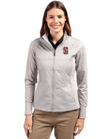 Stanford Cardinal - Cutter & Buck Stealth Hybrid Quilted Womens Full Zip Windbreaker Jacket Polished Medium Gray Front