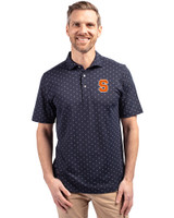 Syracuse Orange Cutter & Buck Virtue Eco Pique Tile Print Recycled Mens Polo Navy Blue Front