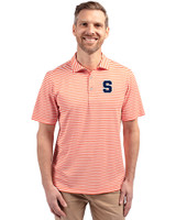 Syracuse Orange Cutter & Buck Virtue Recycled Stripe Featherlight Pique Mens Polo College Orange Front