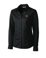 Miami University RedHawks - Cutter & Buck Epic Easy Care Fine Twill Womens Long Sleeve Dress Shirt Black Mannequin