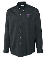 Washington Huskies Cutter & Buck Epic Easy Care Nailshead Mens Big and Tall Long Sleeve Dress Shirt Black Mannequin