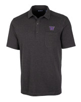 Washington Huskies Cutter & Buck Advantage Tri-Blend Jersey Mens Big and Tall Pocket Polo Black Heather Mannequin