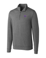 Washington Huskies Cutter & Buck Shoreline Heathered Quarter Zip Mens Big and Tall Pullover Charcoal Heather Mannequin