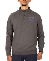 Washington Huskies Cutter & Buck Saturday Cotton Blend Mens Big and Tall  Mock Pullover Sweatshirt Charcoal Heather Front