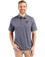 Washington Huskies Cutter & Buck Pike Constellation Print Stretch Mens Polo Black Front