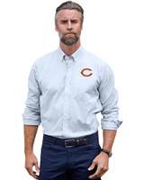 Chicago Bears Cutter & Buck Stretch Oxford Stripe Mens Big and Tall Long Sleeve Dress Shirt Light Blue Front