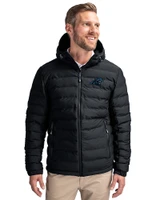 Carolina Panthers Cutter & Buck Mission Ridge   Repreve® Recycled Insulated Puffer Mens Full Zip Jacket Black Front