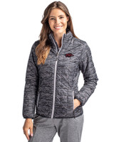 Arkansas Razorbacks Cutter & Buck Rainier PrimaLoft® Womens Eco Insulated Full Zip Printed Puffer Jacket Black Front