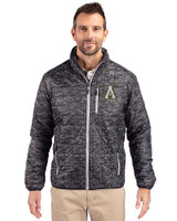 Appalachian State Mountaineers Cutter & Buck Rainier PrimaLoft® Mens Eco Insulated Full Zip Printed Puffer Jacket Black Front