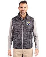 Pittsburgh Steelers Cutter & Buck Rainier PrimaLoft® Mens Eco Insulated Full Zip Printed Puffer Vest Black Front