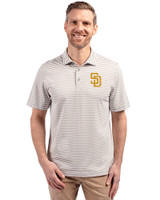 San Diego Padres Cutter & Buck Virtue Eco Pique Stripe Recycled Mens Big and Tall Polo Polished Medium Gray Front