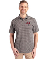 Tampa Bay Buccaneers Cutter & Buck Virtue Eco Pique Stripe Recycled Mens Big and Tall Polo Black Front