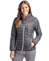 UNLV Rebels Cutter & Buck Rainier PrimaLoft® Womens Eco Insulated Full Zip Printed Puffer Jacket Black Front