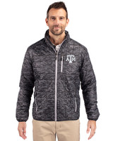 Texas A&M Aggies Cutter & Buck Rainier PrimaLoft® Mens Eco Insulated Full Zip Printed Puffer Jacket Black Front