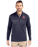 St Johns Red Storm Cutter & Buck Traverse Stretch Eco Stripe Quarter Zip Mens Big and Tall Pullover Liberty Navy Front