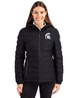 Michigan State Spartans Cutter & Buck Mission Ridge Repreve® Eco Insulated Womens Puffer Jacket Black Front