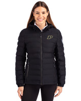 Purdue Boilermakers Cutter & Buck Mission Ridge Repreve® Recycled Insulated Puffer Womens Full Zip Jacket Black Front