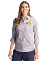 Tennessee Tech Golden Eagles Cutter & Buck Easy Care Stretch Oxford Stripe Womens Long Sleeve Button Down Shirt Charcoal Front