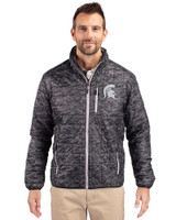 Michigan State Spartans Cutter & Buck Rainier PrimaLoft® Mens Eco Insulated Full Zip Printed Puffer Jacket Black Front