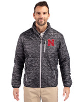 Nebraska Cornhuskers Cutter & Buck Rainier PrimaLoft® Mens Eco Insulated Full Zip Printed Puffer Jacket Black Front