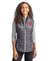 NC State Wolfpack Cutter & Buck Rainier PrimaLoft® Womens Eco Insulated Full Zip Printed Puffer Vest Black Front