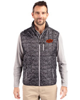 Oklahoma State Cowboys Cutter & Buck Rainier PrimaLoft® Mens Eco Insulated Full Zip Printed Puffer Vest Black Front