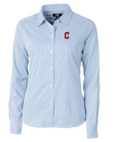 Cleveland Guardians - Cutter & Buck Versatech Pinstripe Stretch Womens Long Sleeve Dress Shirt Indigo Mannequin