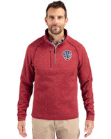 Milwaukee Brewers Stars & Stripes Cutter & Buck Mainsail Sweater-Knit Mens Half Zip Pullover Jacket Cardinal Red Heather Front
