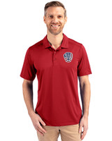 Milwaukee Brewers Stars & Stripes Cutter & Buck Prospect Eco Textured Stretch Recycled Mens Short Sleeve Polo Cardinal Red Front