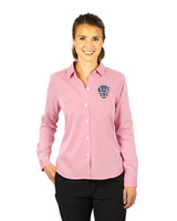 Milwaukee Brewers Stars & Stripes Cutter & Buck Versatech Pinstripe Stretch Womens Long Sleeve Dress Shirt Red Front