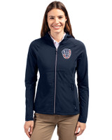 Milwaukee Brewers Stars & Stripes Cutter & Buck Adapt Eco Knit Hybrid Recycled Womens Full Zip Jacket Navy Blue Front