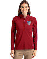 Milwaukee Brewers Stars & Stripes Cutter & Buck Adapt Eco Knit Stretch Recycled Womens Half Zip Pullover Cardinal Red Front