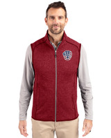 Milwaukee Brewers Stars & Stripes Cutter & Buck Mainsail Sweater-Knit Mens Full Zip Vest Cardinal Red Heather Front