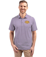 Tennessee Tech Golden Eagles Cutter & Buck Virtue Eco Pique Stripe Recycled Mens Big and Tall Polo College Purple Front