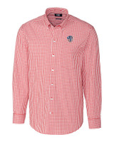 Milwaukee Brewers Stars & Stripes Cutter & Buck Easy Care Stretch Gingham Mens Long Sleeve Dress Shirt Cardinal Red Mannequin