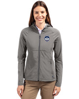 UConn Huskies - Cutter & Buck Adapt Eco Knit Hybrid Recycled Womens Full Zip Jacket Elemental Grey Front