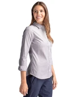 FSU Bobby Bowden Cutter & Buck Stretch Oxford Stripe Womens Long Sleeve Dress Shirt Charcoal Side