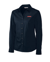 UConn Huskies Cutter & Buck Epic Easy Care Fine Twill Womens Long Sleeve Dress Shirt Navy Blue Mannequin