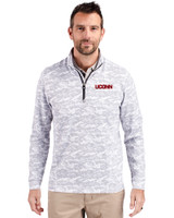 UConn Huskies Cutter & Buck Traverse Stretch Eco Camo Print Quarter Zip Mens Pullover Charcoal Front