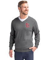 St. Louis Cardinals- Cutter & Buck Lakemont Tri-Blend Mens V-Neck Pullover Sweater Charcoal Heather Front