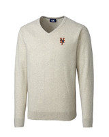 New York Mets Cutter & Buck Lakemont Tri-Blend Mens V-Neck Pullover Sweater Oatmeal Heather Mannequin
