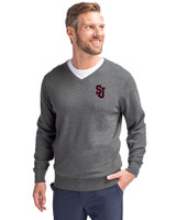 St Johns Red Storm Cutter & Buck Lakemont Tri-Blend Mens V-Neck Pullover Sweater Charcoal Heather Front