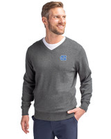 North Carolina Tar Heels Cutter & Buck Lakemont Tri-Blend Mens V-Neck Pullover Sweater Charcoal Heather Front