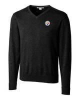 Pittsburgh Steelers Cutter & Buck Lakemont Tri-Blend Mens Big and Tall V-Neck Pullover Sweater Black Mannequin
