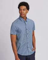 Cutter & Buck Anchor Short-Sleeve Mens Gingham Shirt Zen Blue Front