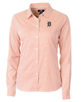Detroit Tigers Cutter & Buck Versatech Pinstripe Stretch Womens Long Sleeve Dress Shirt College Orange Mannequin