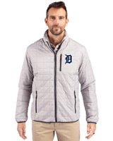 Detroit Tigers Cutter & Buck Rainier PrimaLoft® Mens Eco Insulated Full Zip Puffer Jacket Polished Medium Gray Front