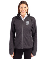 Detroit Tigers Cutter & Buck Mainsail Full Zip Hooded Womens Jacket Charcoal Heather Front