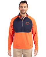 Chicago Bears - Cutter & Buck Adapt Eco Knit Hybrid Recycled Mens Quarter Zip College Orange/Navy Blue Front
